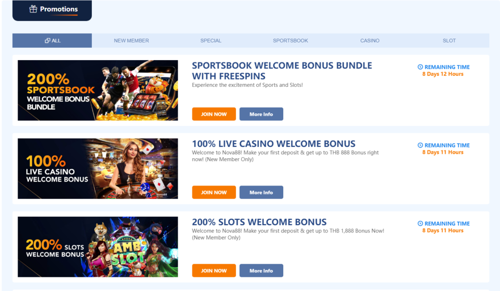 Bonuses and promotions at Nova88 Thailand casino