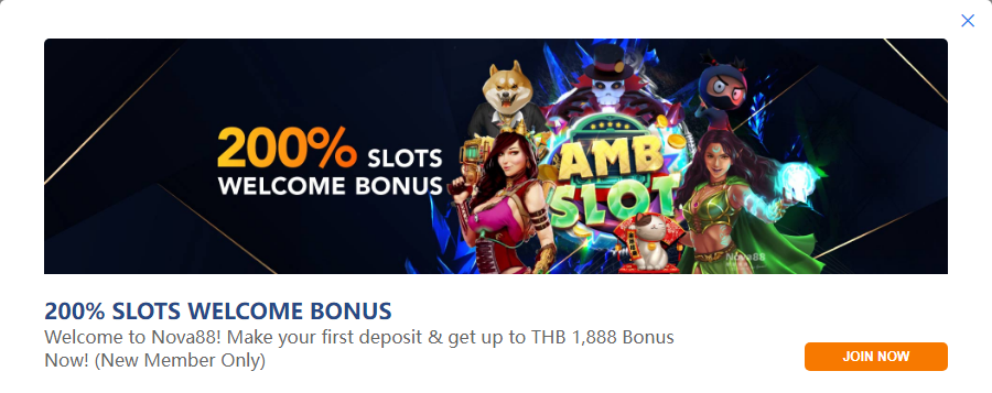 200% slots welcome bonus at Nova88 Thailand